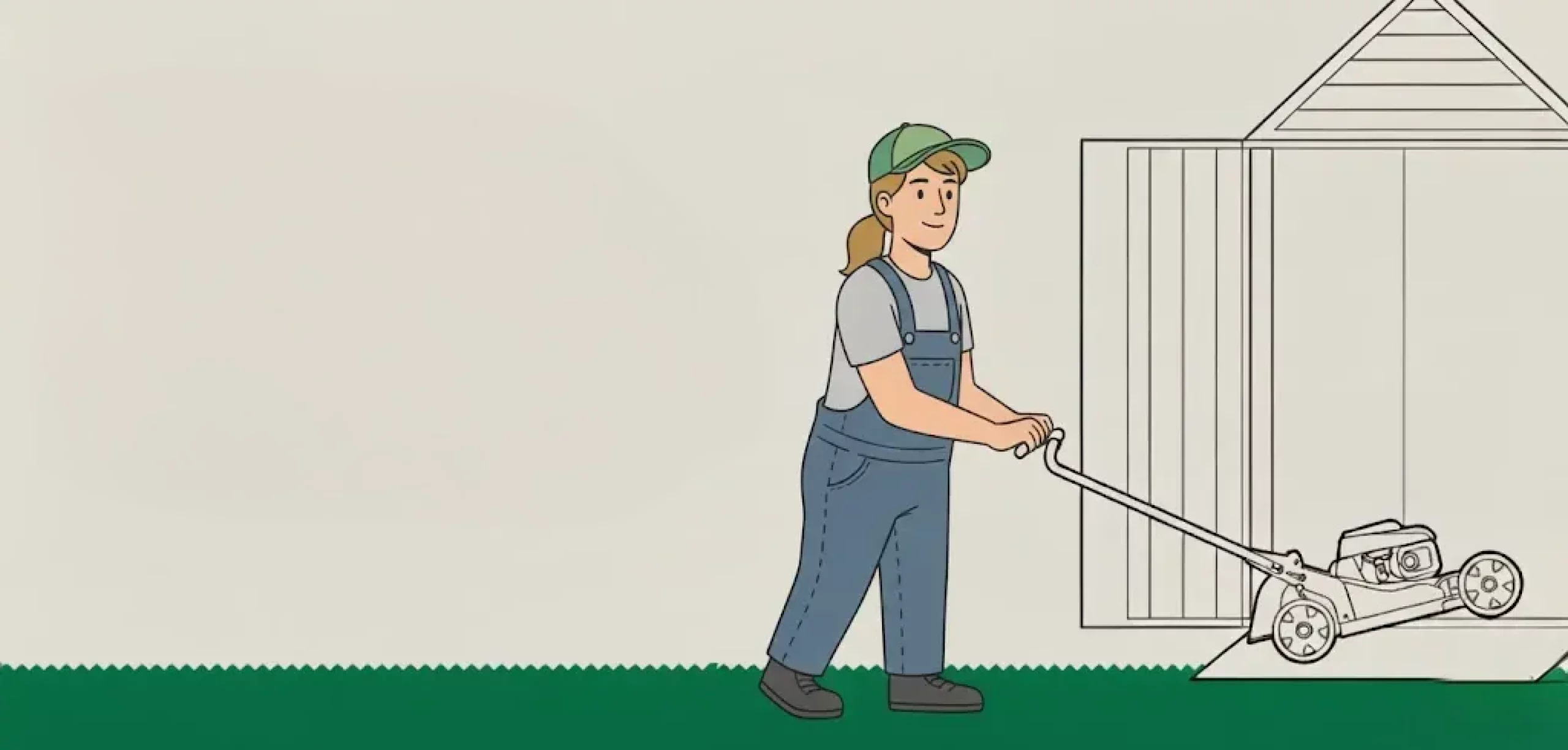 Lawn care professional working on early spring cleanup in a green yard