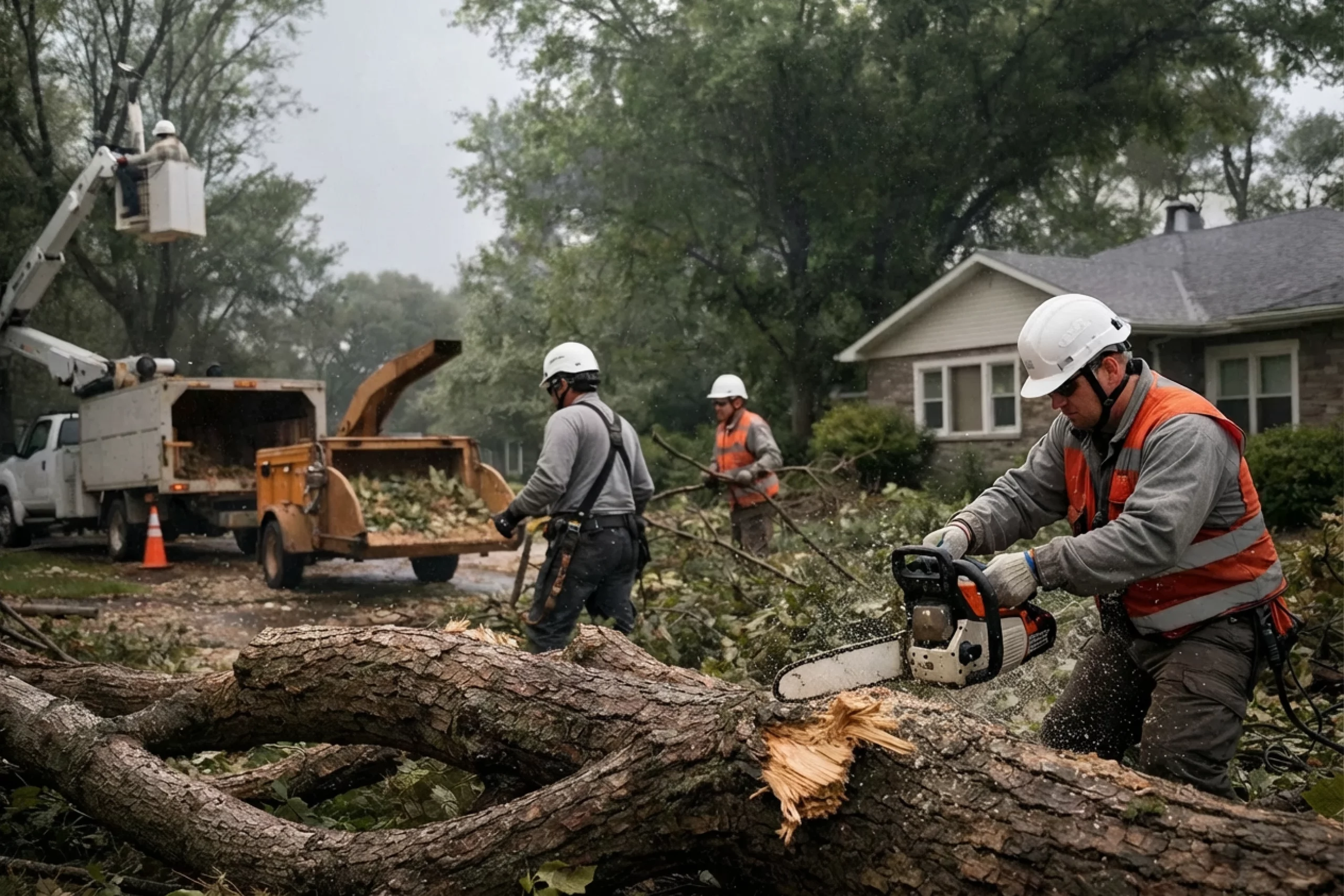 Tree removal crew clearing a fallen tree in Morris County NJ
